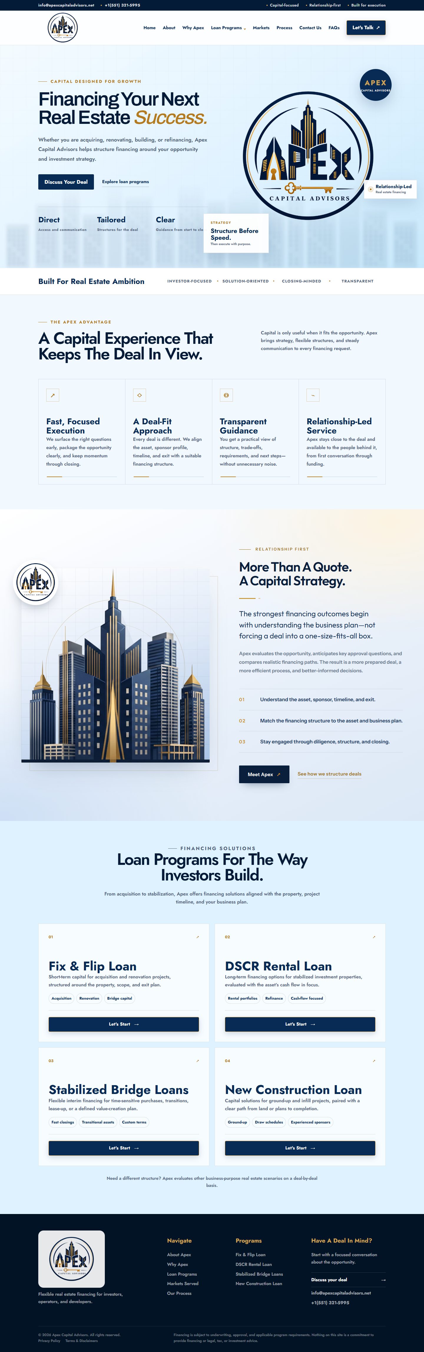 The actual Apex Capital Advisors homepage